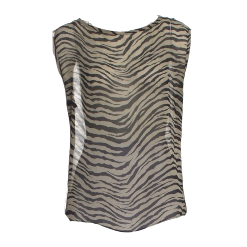 Nili Lotan “ Sadie Tank “ Bengal Tiger Sheer Zebra SILK Top Blouse Black Cream M - Picture 5 of 16